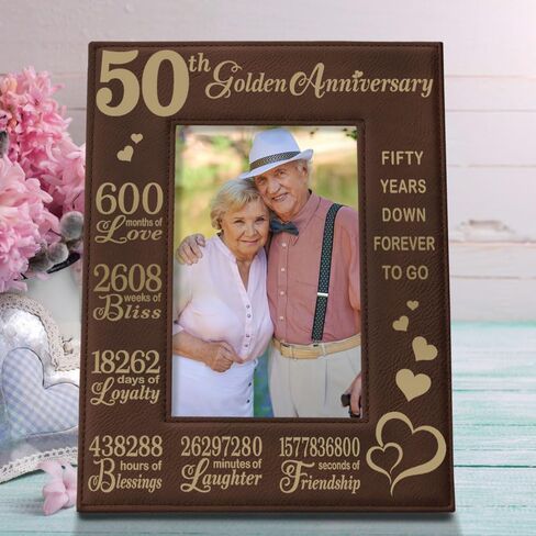 إطار صورة KATE POSH 50 عامًا من الزواج، الذكرى الذهبية 50، 50 عامًا كزوج وزوجة، هدية اليوبيل الذهبي لمدة 50 عامًا (5x7-أفقي) in Saudi Arabia