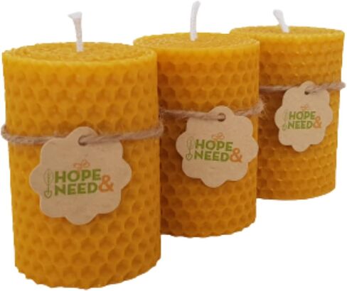 Hope&Need Beeswax Pillar Candles- 3 Pieces (2.8 inches x 2 inches) %100 Pure Bees Wax Candles for Home Decoration, Healthy and Natural Honeycomb, Hand-Rolled Beeswax Candle, No Chemicals, No Additives in Saudi Arabia