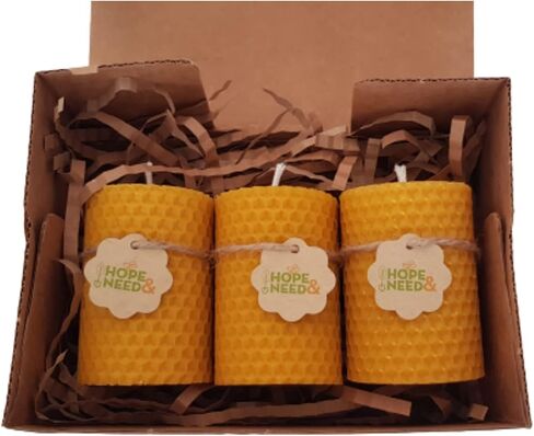 Hope&Need Beeswax Pillar Candles- 3 Pieces (2.8 inches x 2 inches) %100 Pure Bees Wax Candles for Home Decoration, Healthy and Natural Honeycomb, Hand-Rolled Beeswax Candle, No Chemicals, No Additives in Saudi Arabia