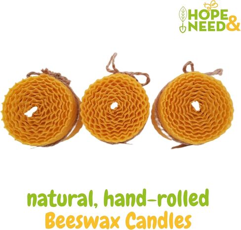 Hope&Need Beeswax Pillar Candles- 3 Pieces (2.8 inches x 2 inches) %100 Pure Bees Wax Candles for Home Decoration, Healthy and Natural Honeycomb, Hand-Rolled Beeswax Candle, No Chemicals, No Additives in Saudi Arabia