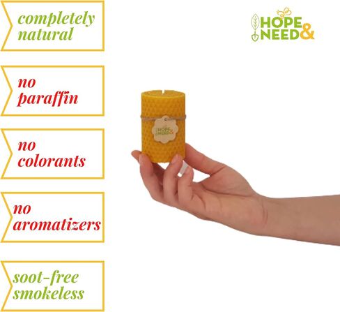Hope&Need Beeswax Pillar Candles- 3 Pieces (2.8 inches x 2 inches) %100 Pure Bees Wax Candles for Home Decoration, Healthy and Natural Honeycomb, Hand-Rolled Beeswax Candle, No Chemicals, No Additives in Saudi Arabia