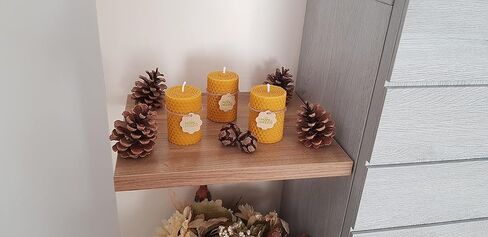Hope&Need Beeswax Pillar Candles- 3 Pieces (2.8 inches x 2 inches) %100 Pure Bees Wax Candles for Home Decoration, Healthy and Natural Honeycomb, Hand-Rolled Beeswax Candle, No Chemicals, No Additives in Saudi Arabia