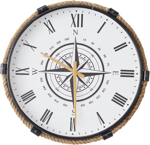 Deco 79 Stainless Steel Compass Wall Clock with Rope Accents, 20" x 2" x 19", Brown in Saudi Arabia