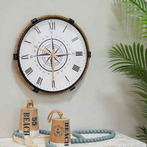 Deco 79 Stainless Steel Compass Wall Clock with Rope Accents, 20" x 2" x 19", Brown in Saudi Arabia