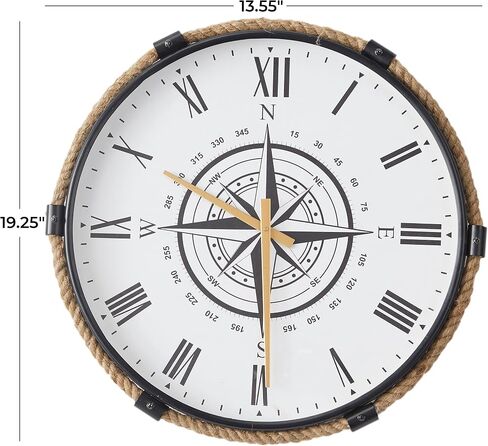 Deco 79 Stainless Steel Compass Wall Clock with Rope Accents, 20" x 2" x 19", Brown in Saudi Arabia