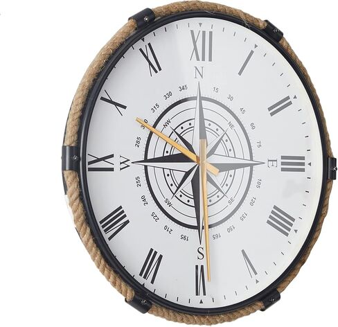 Deco 79 Stainless Steel Compass Wall Clock with Rope Accents, 20" x 2" x 19", Brown in Saudi Arabia