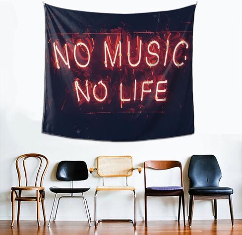 بساط حائط موسيقي بتصميم نص نيون وموسيقى، ملصق مزخرف باللون الاسود لغرفة النوم وغرفة المعيشة مقاس 60 × 50 انش in Kuwait