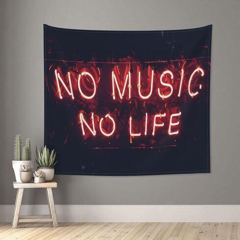 بساط حائط موسيقي بتصميم نص نيون وموسيقى، ملصق مزخرف باللون الاسود لغرفة النوم وغرفة المعيشة مقاس 60 × 50 انش in Kuwait