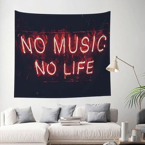 بساط حائط موسيقي بتصميم نص نيون وموسيقى، ملصق مزخرف باللون الاسود لغرفة النوم وغرفة المعيشة مقاس 60 × 50 انش in Kuwait