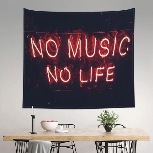 بساط حائط موسيقي بتصميم نص نيون وموسيقى، ملصق مزخرف باللون الاسود لغرفة النوم وغرفة المعيشة مقاس 60 × 50 انش in Kuwait