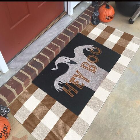 Buffalo Plaid Outdoor Rugs, 2'x4'3'' Brown and White Checkered Indoor/Outdoor Area Rug, Layering Rug for Hello/Welcome Door Mat, Washable Cotton Woven Farmhouse Mat for Fall Front Porch Décor in Kuwait