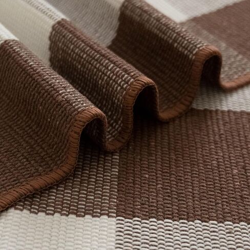Buffalo Plaid Outdoor Rugs, 2'x4'3'' Brown and White Checkered Indoor/Outdoor Area Rug, Layering Rug for Hello/Welcome Door Mat, Washable Cotton Woven Farmhouse Mat for Fall Front Porch Décor in Kuwait