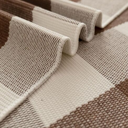 Buffalo Plaid Outdoor Rugs, 2'x4'3'' Brown and White Checkered Indoor/Outdoor Area Rug, Layering Rug for Hello/Welcome Door Mat, Washable Cotton Woven Farmhouse Mat for Fall Front Porch Décor in Kuwait