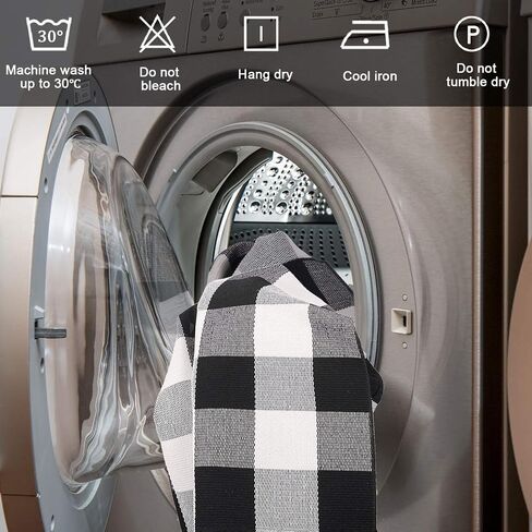 SEEKSEE Cotton Buffalo Plaid Rug 2'x3' Black and White Checked Rug Washable Doormats Indoor Outdoor Rugs for Layered Front Door Mats, Porch, Kitchen, Farmhouse, Entryway in Kuwait