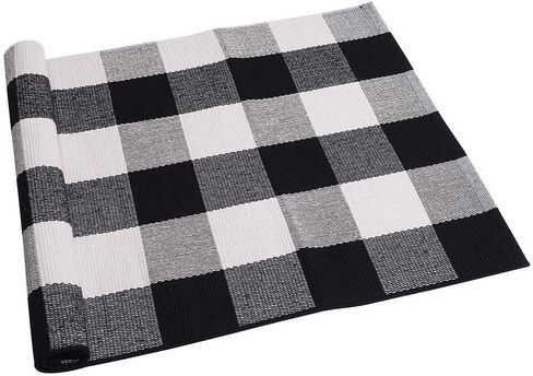 SEEKSEE Cotton Buffalo Plaid Rug 2'x3' Black and White Checked Rug Washable Doormats Indoor Outdoor Rugs for Layered Front Door Mats, Porch, Kitchen, Farmhouse, Entryway in Kuwait