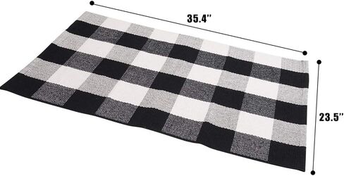 SEEKSEE Cotton Buffalo Plaid Rug 2'x3' Black and White Checked Rug Washable Doormats Indoor Outdoor Rugs for Layered Front Door Mats, Porch, Kitchen, Farmhouse, Entryway in Kuwait