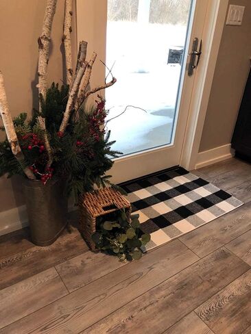 SEEKSEE Cotton Buffalo Plaid Rug 2'x3' Black and White Checked Rug Washable Doormats Indoor Outdoor Rugs for Layered Front Door Mats, Porch, Kitchen, Farmhouse, Entryway in Kuwait