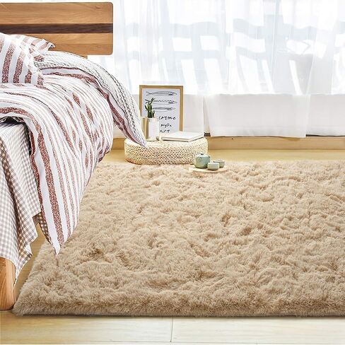 Andecor Soft Fluffy Bedroom Rugs, 3 x 5 Feet Indoor Shaggy Plush Area Rug for Boys Girls Kids Baby College Dorm Living Room Home Decor Floor Carpet, Black in Kuwait