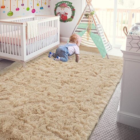Andecor Soft Fluffy Bedroom Rugs, 3 x 5 Feet Indoor Shaggy Plush Area Rug for Boys Girls Kids Baby College Dorm Living Room Home Decor Floor Carpet, Black in Kuwait