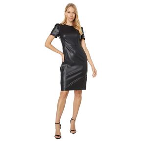 Calvin Klein Faux Leather Short Sleeve Sheath Dress in Kuwait