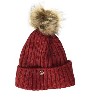 Calvin Klein Women's Racer Stripe Ribbed Pom Beanie in Kuwait
