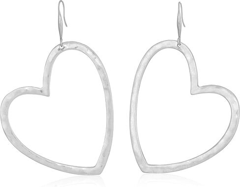 Robert Lee Morris Women's Hammered Heart Gypsy Hoop Drop Earrings, Shiny Silver, One Size in Saudi Arabia