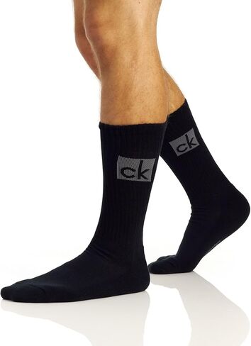 Calvin Klein Men's Scotty Big Logo Cushion Crew Socks - 3 Pack, Black, Large in Saudi Arabia