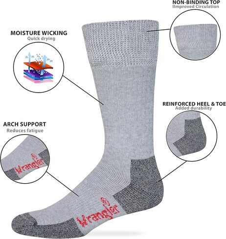 Wrangler Mens UltraDri Non Binding Stretch Top Crew Work Boot Socks 2 Pair Pack in Saudi Arabia