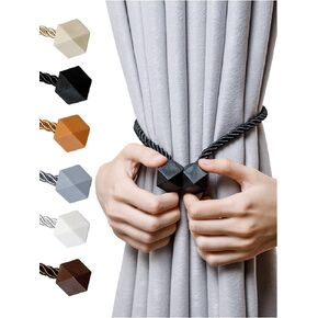 NazTur Magnetic Curtain Tiebacks- Upgrade 2022 with a Thicker Twist Rope and Strong Magnet Tieback Window Treatment Holdbacks Draperies Holders Decorative Drape Handmade Curtain Tie Back (Beige, 2) in Saudi Arabia