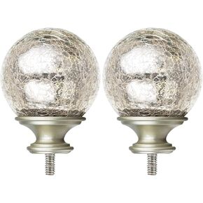 KAMANINA Crackle Glass Replacement Finials for 1 Inch Curtain rods, M6 Standard Screw Curtain Rod Finials, Set of 2, Black