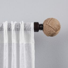 Exclusive Home Rope Knot 1" Curtain Rod and Coordinating Finial Set, Matte Black, Adjustable 36"-72"