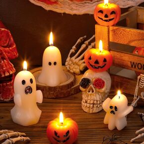 MTLEE 6 Pieces Large Halloween Ghost Candles Halloween Cute Ghost Decorative Tabletop Candle Set Halloween Ghost Candle Set Delicate Candles Decorative Themed Candles for Home Halloween Decor (Ghost)