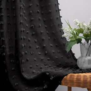 KOUFALL Black Curtains 45 Inch Length for Kitchen Window,Rod Pocket Pom Pom Textured Boho Lace Sheer Curtains for Bathroom Window in Saudi Arabia