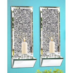 مجموعة شمعدانات شموع عاكسة أنيقة من GIMORRTO - حامل شموع حائط أنيق مع ألماس مسحوق مقاس 15 × 5.3 بوصة للشموع الدعامة (رمادي مرآة) in Kuwait