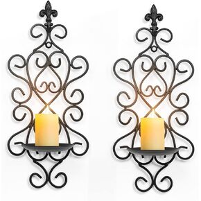 Wall Candle Sconces Set of Two, Cast Iron Wall Sconce Candle Holder, Rectangular Candle Holders Wall Decor Set of 2, Antique Wall Hanging Candle Sconce for Living Room Bedroom Weddings Event