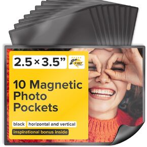 Magnetic Picture Frames for Refrigerator, Black, Holds 2.5x3.5 inches photo, 10 pack, premium magnetic photo frame by X-Bet