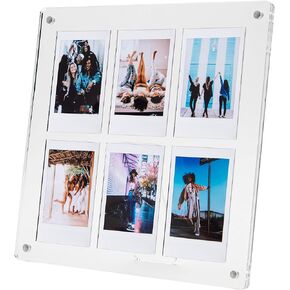 The Happy Frame Collage Photo Frame, 8x8 - Polaroid Frame for Photos, Instax Mini Magnetic Floating Acrylic Frame with Magnet and Stand, Fits 6 2x3 Photos, for Dorm Room, Apartment, or Condo