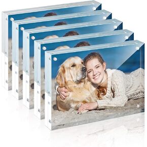 إطار صورة أكريليك، TWING مقاس 5 × 7 بوصة، 5 عبوات من إطار صور أكريليك مغناطيسي أفقي مزدوج الجوانب مع قماش من الألياف الدقيقة، إطار صورة شفاف بسمك 12 + 12 مم هدية مثالية لعرض سطح المكتب in Kuwait