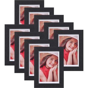 4x6 Picture Frames Set of 9, Display 3.5x5 Pictures with Mat or 4x6 without Mat, Collage Frames for Wall or Tabletop, Engineered Wood, Black