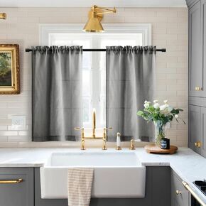 Dark Gray Curtains 24 Inch Length for Mini Kitchen Travel Half Window ,Small Short Rustic Light Filtering Linen Blend Grey Semi Sheer Curtains for Bathroom Basement Sitting Room RV Loft 2 Panels Set in Saudi Arabia