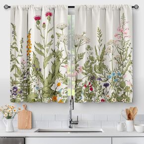 Aimego Floral Rustic Plant Kitchen Curtains - Spring Flower Botanical Farmhouse Country Green Leaves Small Cafe Short Tier Curtains for Bathroom Rod Pocket Window Drapes 24 Inch Length 2 Panels Set in Saudi Arabia