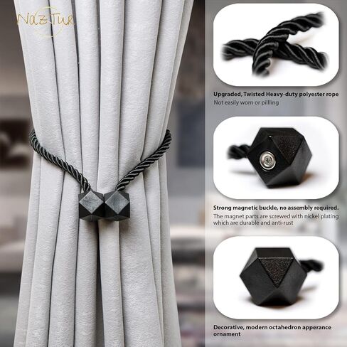 NazTur Magnetic Curtain Tiebacks- Upgrade 2022 with a Thicker Twist Rope and Strong Magnet Tieback Window Treatment Holdbacks Draperies Holders Decorative Drape Handmade Curtain Tie Back (Beige, 2) in Saudi Arabia