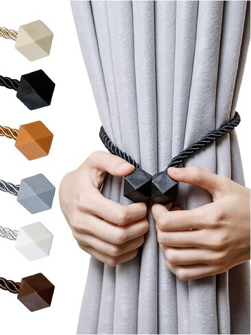 NazTur Magnetic Curtain Tiebacks- Upgrade 2022 with a Thicker Twist Rope and Strong Magnet Tieback Window Treatment Holdbacks Draperies Holders Decorative Drape Handmade Curtain Tie Back (Beige, 2) in Saudi Arabia