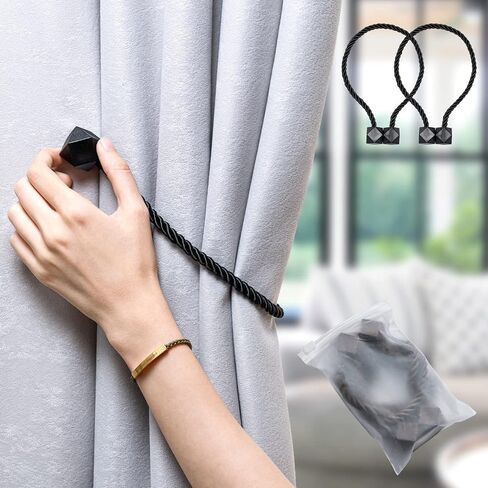 NazTur Magnetic Curtain Tiebacks- Upgrade 2022 with a Thicker Twist Rope and Strong Magnet Tieback Window Treatment Holdbacks Draperies Holders Decorative Drape Handmade Curtain Tie Back (Beige, 2) in Saudi Arabia