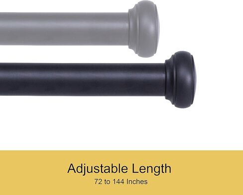 Kenney KN90001 Weaver Cap End قضيب ستارة مقاوم للصدأ للاستخدام الداخلي/الخارجي، طول قابل للتعديل 72-144 بوصة، لمسة نهائية سوداء، أنبوب فولاذي بقطر 1 بوصة in Saudi Arabia
