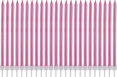 24 Count Metallic Birthday Candles in Holders Gold Tall Birthday Cake Candles Long Thin Cupcake Candles for Birthday Wedding Party Decoration (Gold) in Saudi Arabia