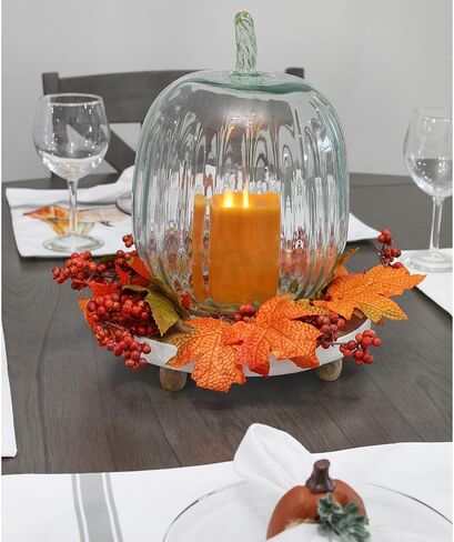 AuldHome Fall Leaves Candle Wreaths (2-Pack); Autumn Colors Decorative Candle Rings for Fall and Thanksgiving Decor in Saudi Arabia