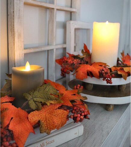 AuldHome Fall Leaves Candle Wreaths (2-Pack); Autumn Colors Decorative Candle Rings for Fall and Thanksgiving Decor in Saudi Arabia