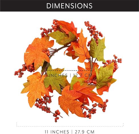 AuldHome Fall Leaves Candle Wreaths (2-Pack); Autumn Colors Decorative Candle Rings for Fall and Thanksgiving Decor in Saudi Arabia