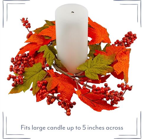 AuldHome Fall Leaves Candle Wreaths (2-Pack); Autumn Colors Decorative Candle Rings for Fall and Thanksgiving Decor in Saudi Arabia